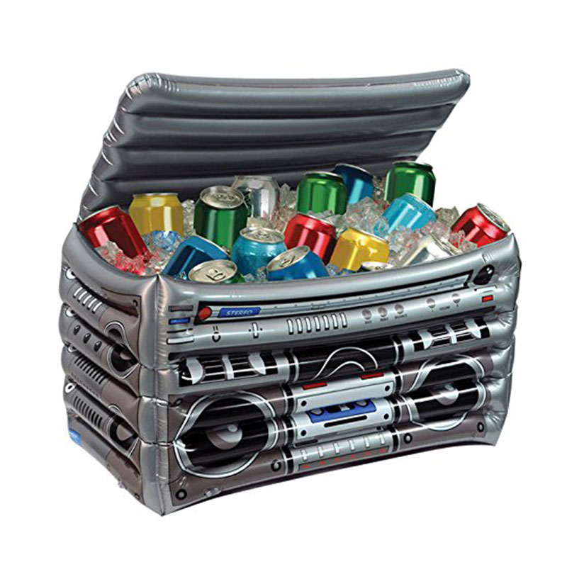 Felfújható jég vödör medence float ital gyümölcs boombox hűvösebb, PVC jégtartály innovatív jég vödör alakú rádió borítóval
